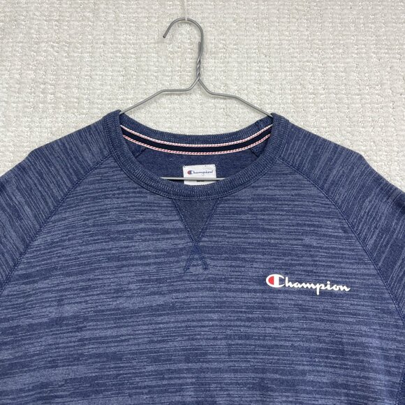 Champion Sweatshirt Men's M Long Sleeve Embroidered V-Stitch Crew Neck Navy - Picture 2 of 12